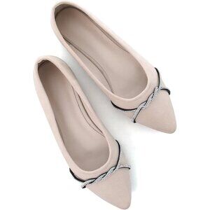 Women's Apricot Casual Flats Fashion Chain Pointed Toe Ballet Flat Rhinestone